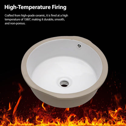 White Ceramic Round Undermount Bathroom Sink with Overflow