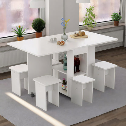 4-Person Rectangular Folding Dining Table Set - White MDF for Dining Room