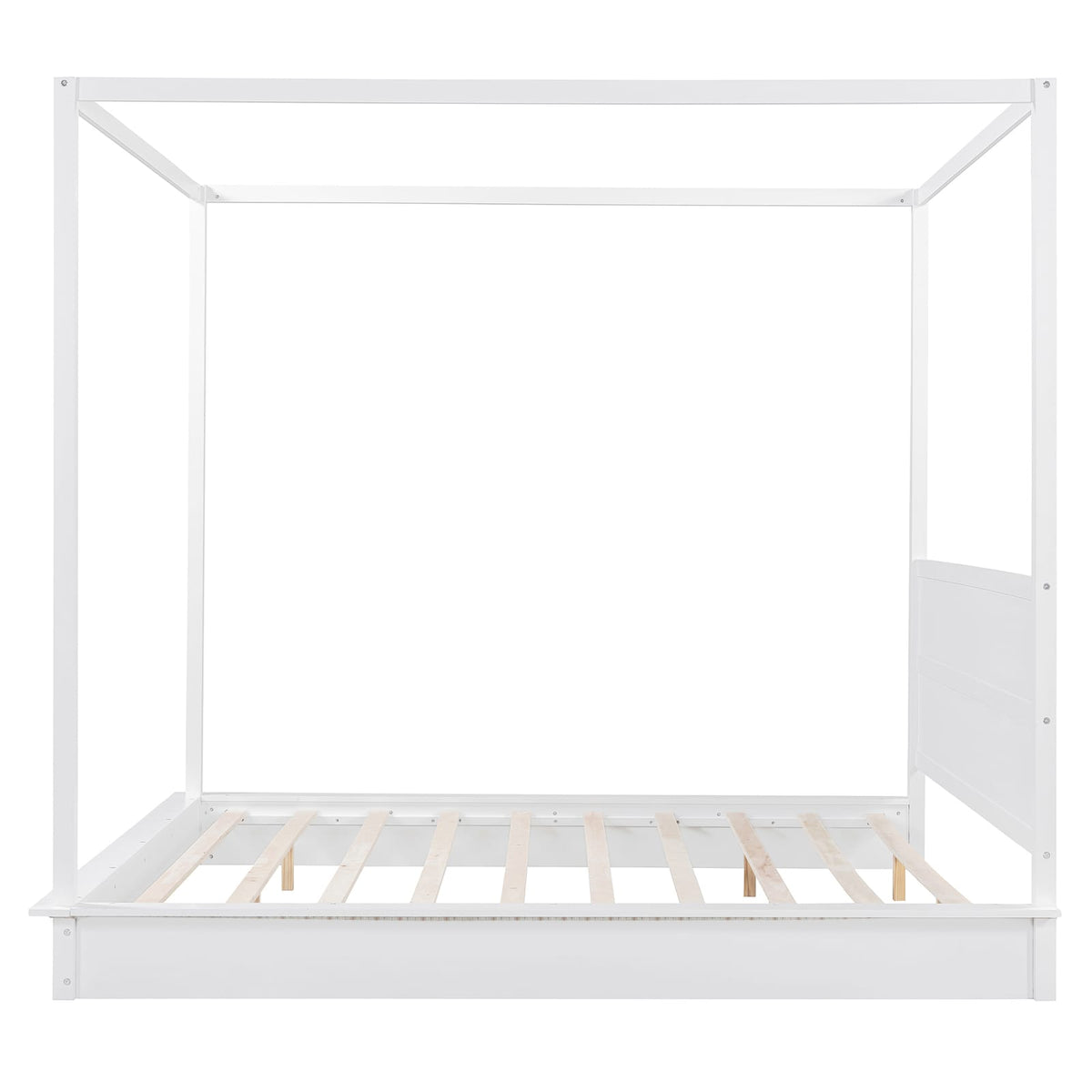 King Size Wood LED Canopy Bed - White Platform Bed No Box Spring