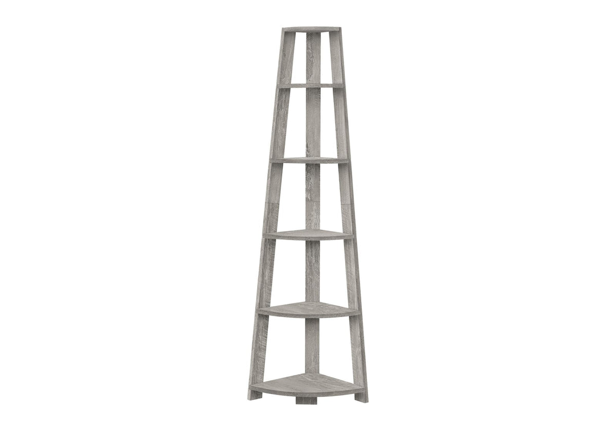 Grey Particle Board Corner Bookshelf for Bedroom Storage for Living Room