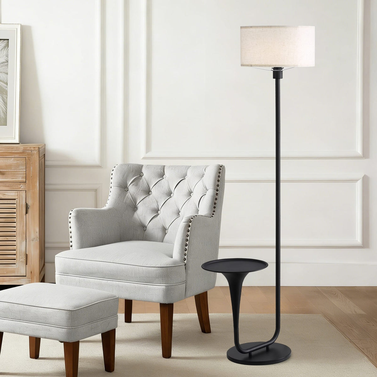 146cm Dimmable Floor Lamp with Tray - Iron & Black Table Light