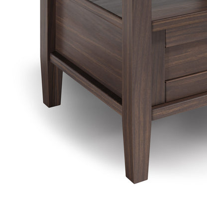 Dark Brown Wood End Table with Storage Drawer for Living Room
