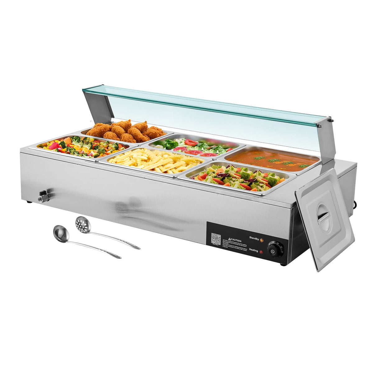Silver Stainless Steel Food Warmer - 1500W Buffet Bain Marie