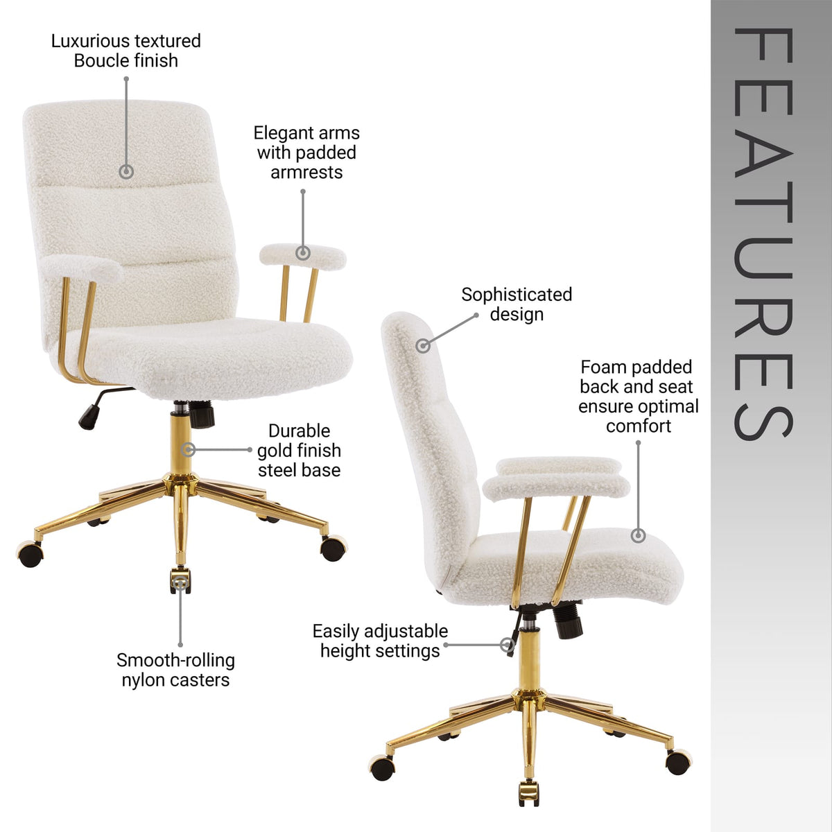 White Modern Office Chair Adjustable Height Desk Chair