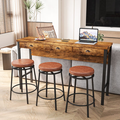 Brown MDF Dining Table Set with Storage and Power Outlets