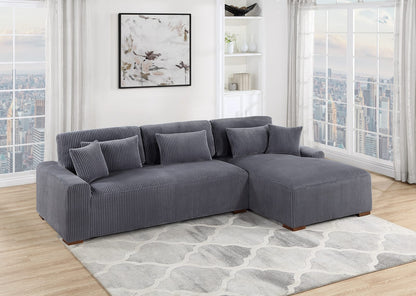 Dark Gray L-Shaped Sectional Sofa - 113" Corduroy for Living Room