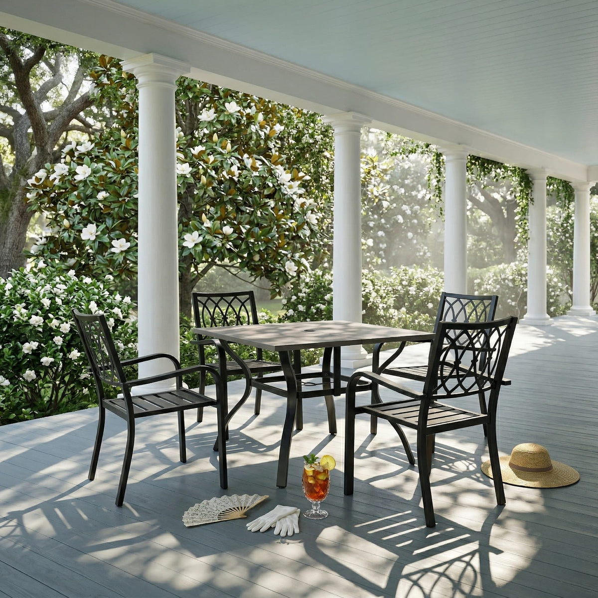 Black 5 Piece Patio Dining Set - Outdoor Table & Chairs