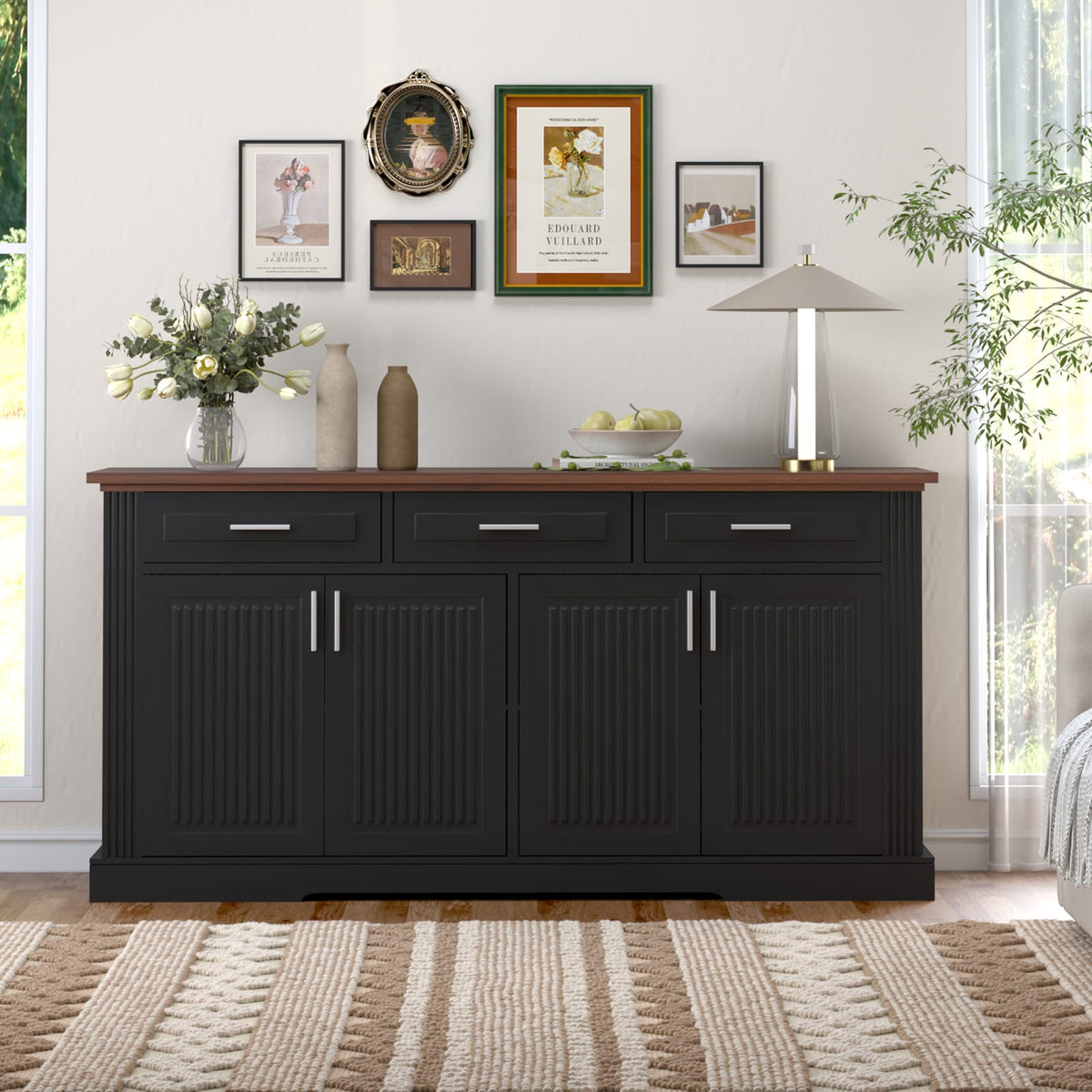 63" Fluted Sideboard Buffet Cabinet - Modern Kitchen Storage Console
