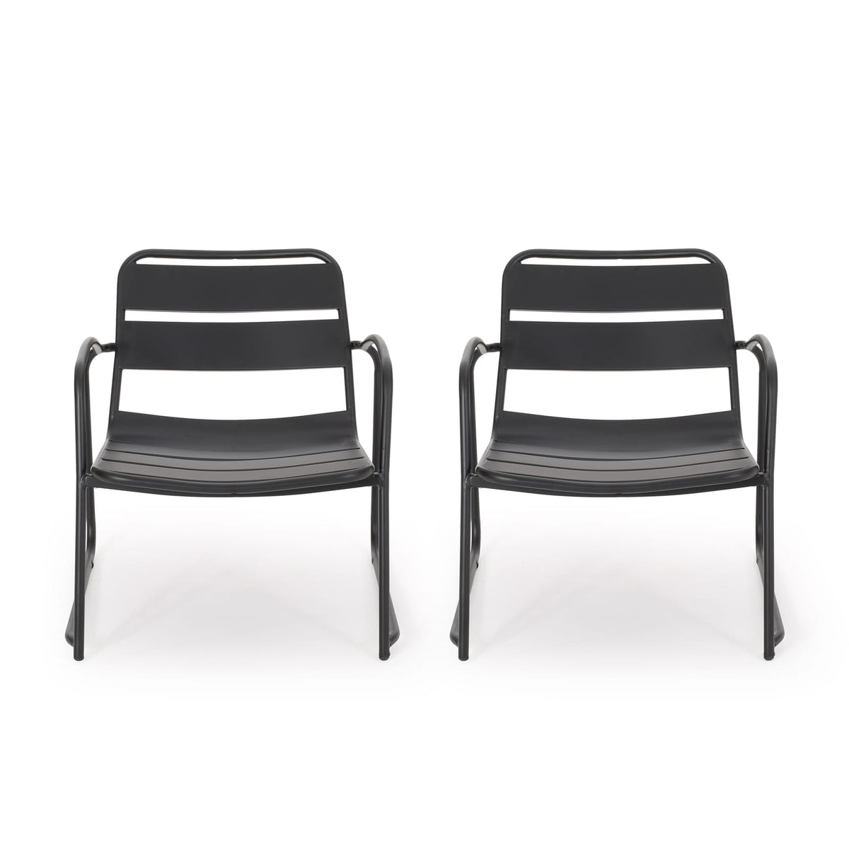 Matte Black Iron Patio Chair - 2 Person Set