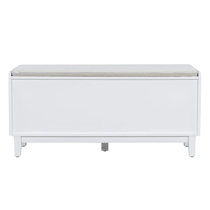Living Room Beige & White Rattan Storage Bench with Cushioned Seat - Shoe Storage