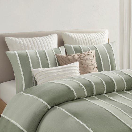 Queen Striped Cotton Duvet Cover Set Multicolor