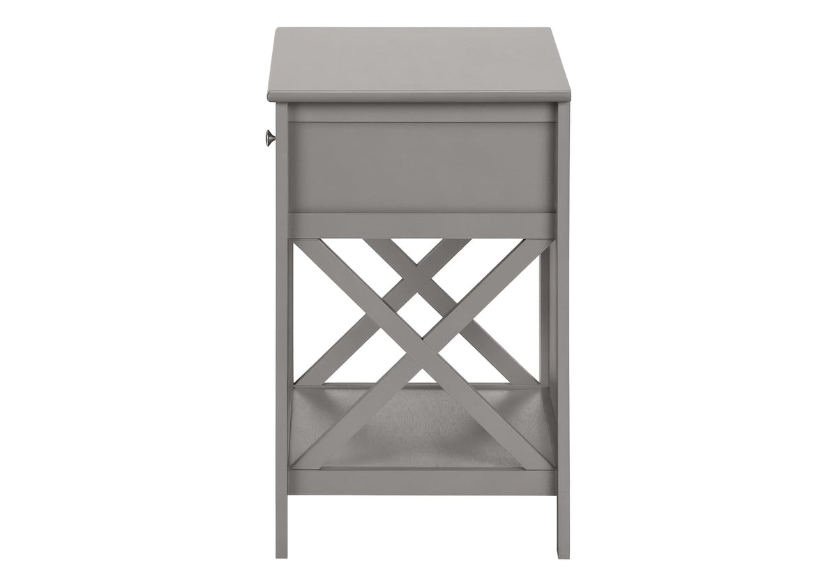 Grey MDF Accent Table - 2 Tier Storage Nightstand for Living Room