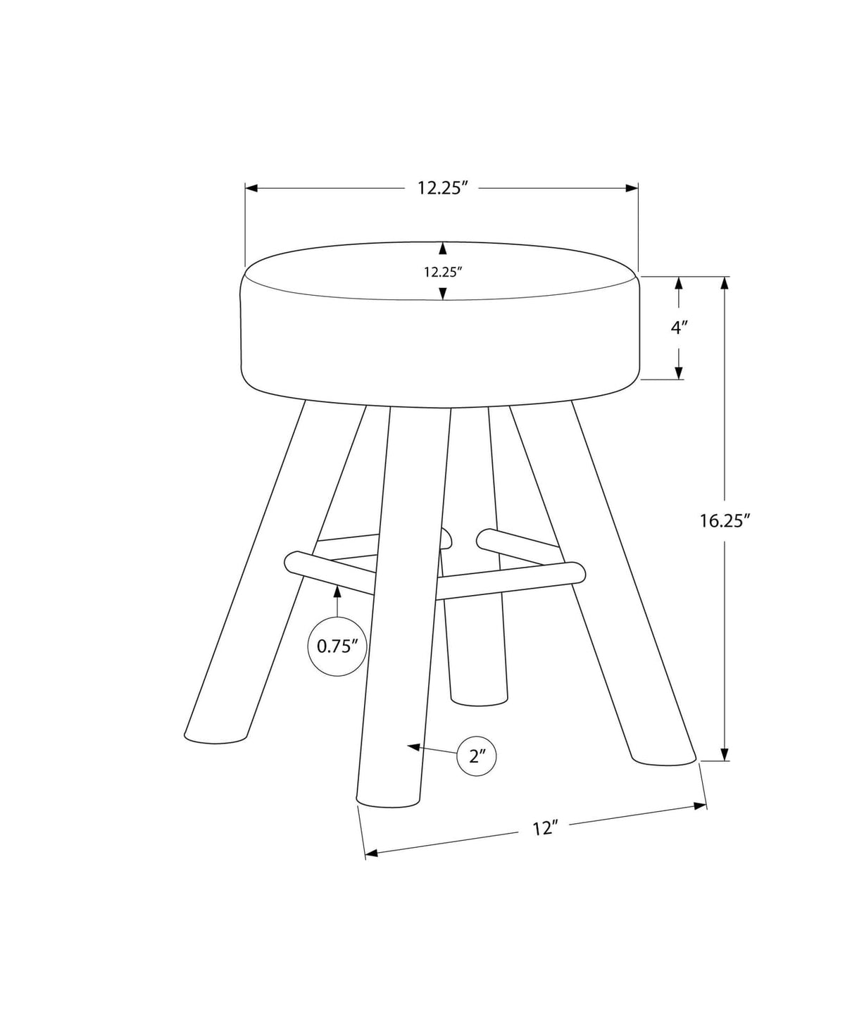 Grey Round Foam Ottoman with Wood Legs for Guest Room Seating for Living Room