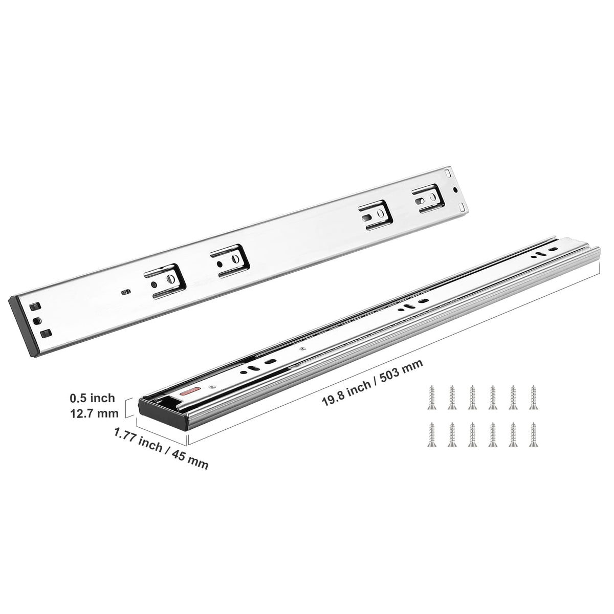 6 Pairs Drawer Slides - 20 Inch Steel, Full Extension Soft Close