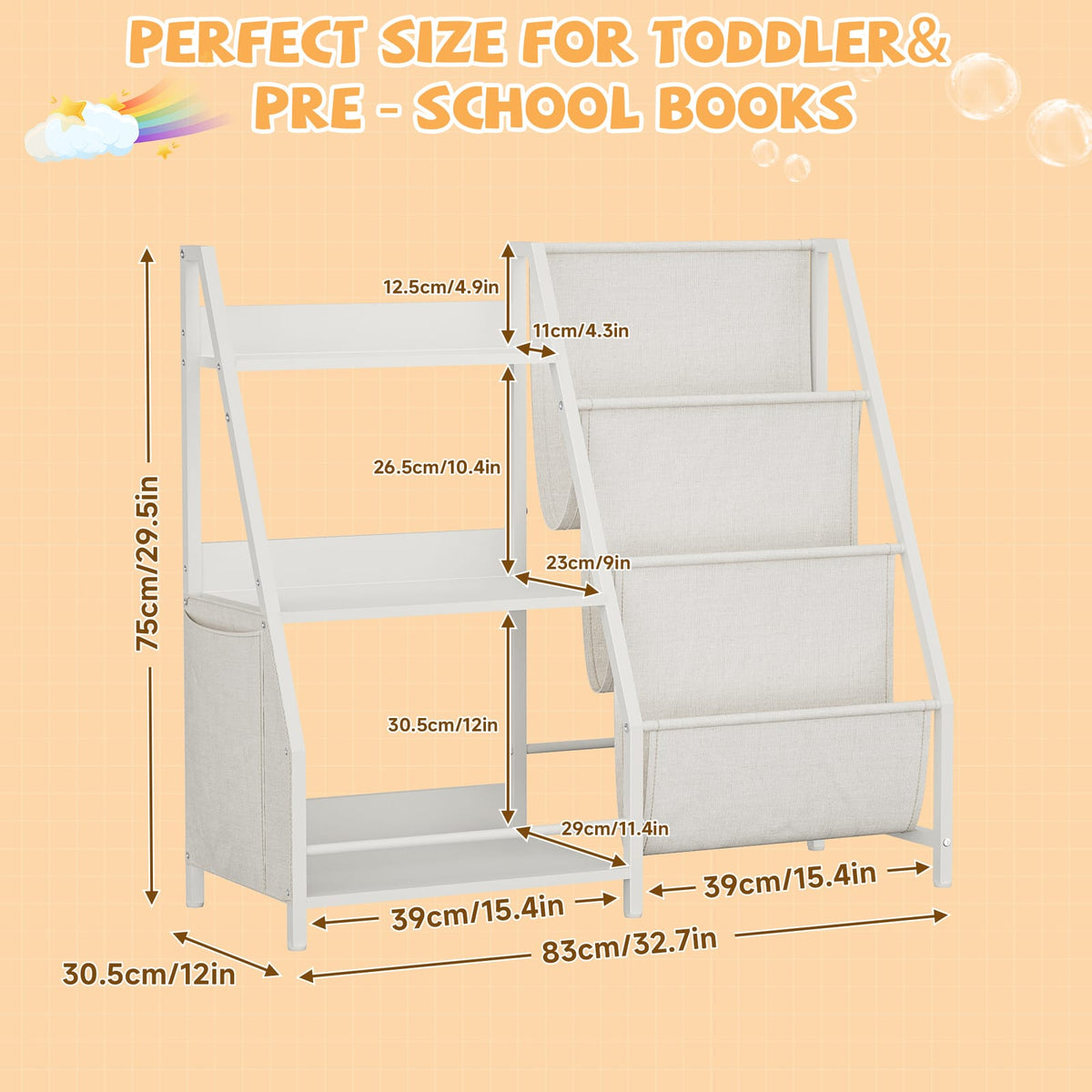 White Kids Bookshelf & Toy Storage - Nursery Organizer