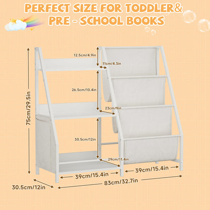 White Kids Bookshelf & Toy Storage - Nursery Organizer