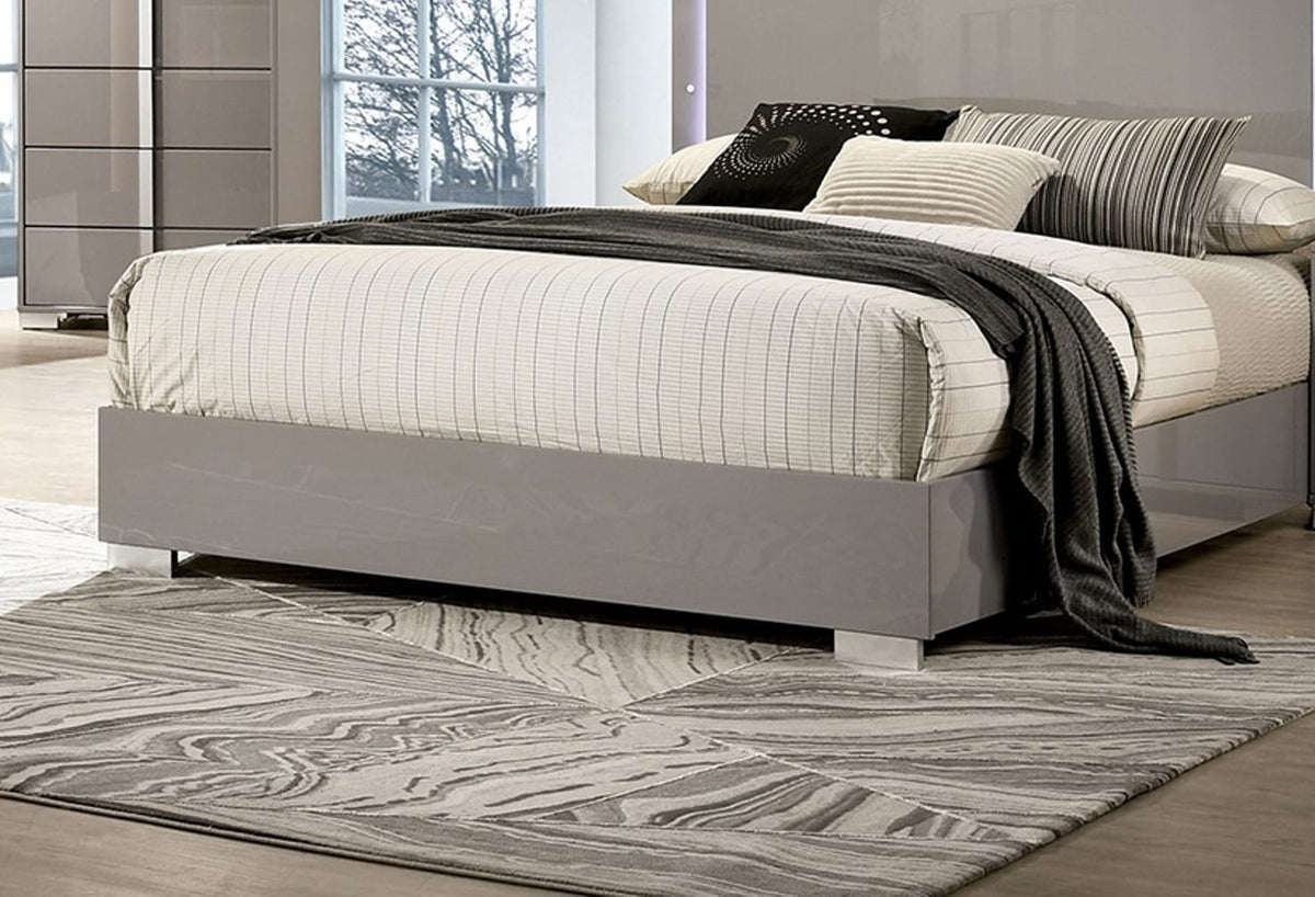 King Size Taupe Wood Bed Frame with LED Headboard for Bedroom