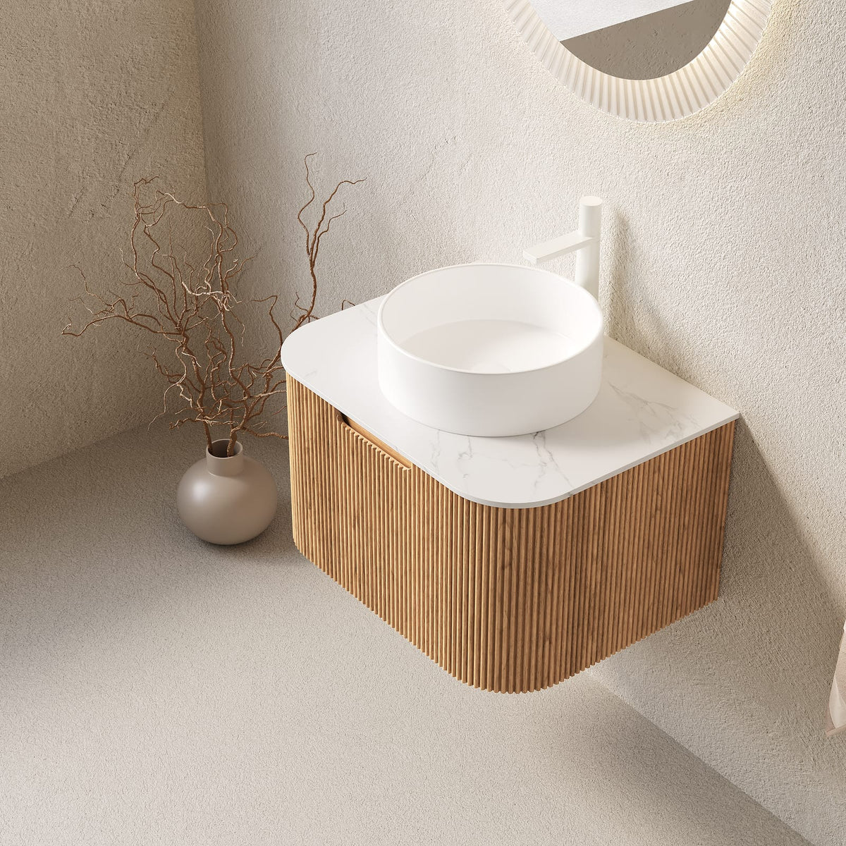 DINA 24" Bathroom Vanity & Sink - Natural Wood, White