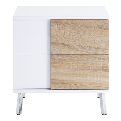 White High Gloss End Table with 2 Drawers - Modern Storage Table