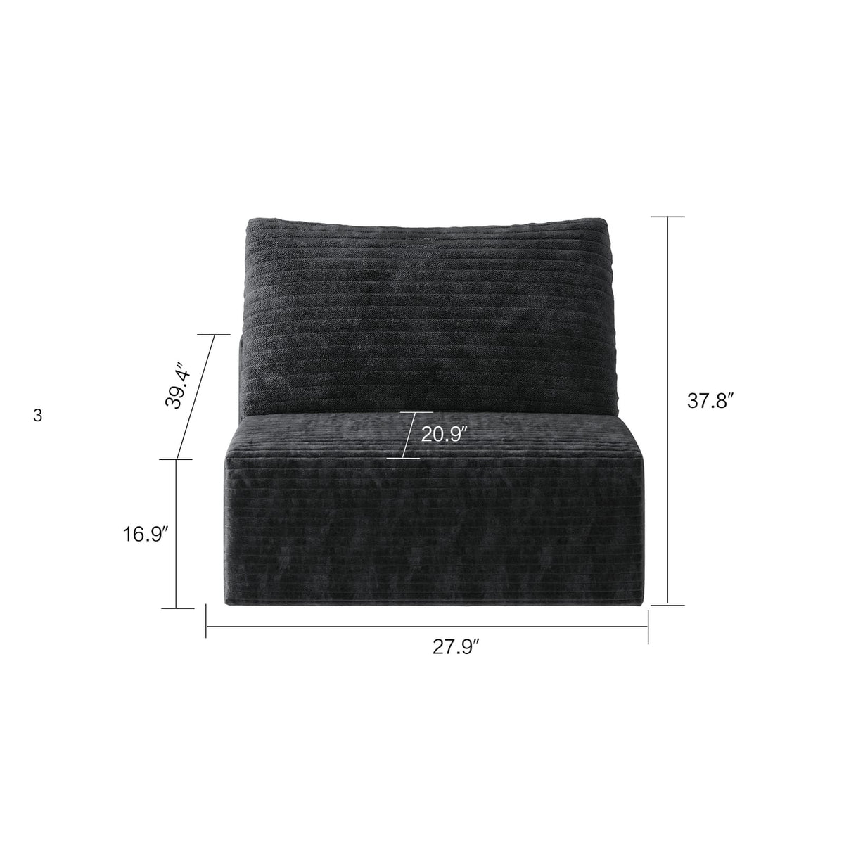Antique Black Corduroy Chaise Lounge Sofa - 1 Seat