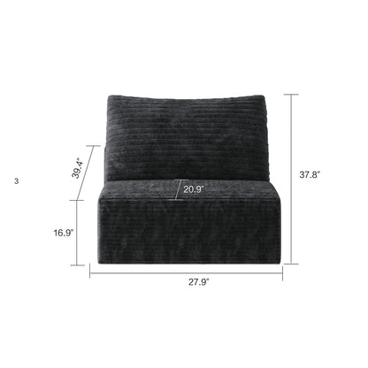 Antique Black Corduroy Chaise Lounge Sofa - 1 Seat