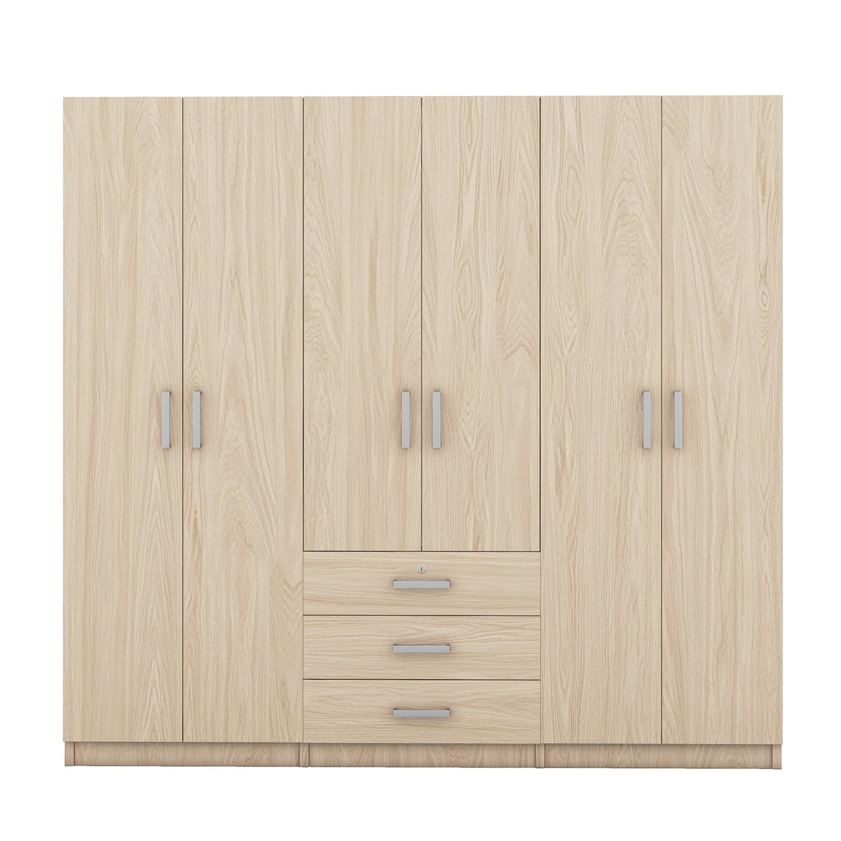 6-Door Wooden Wardrobe - Brown Storage for Bedrooms