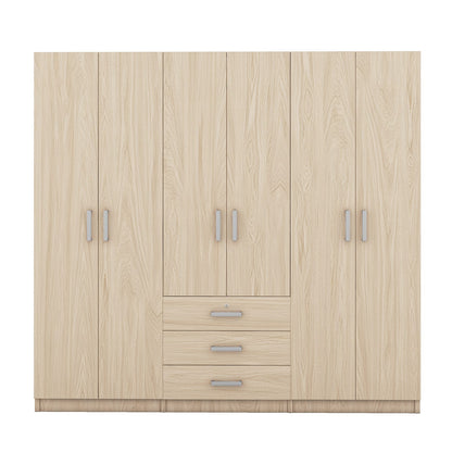 6-Door Wooden Wardrobe - Brown Storage for Bedrooms