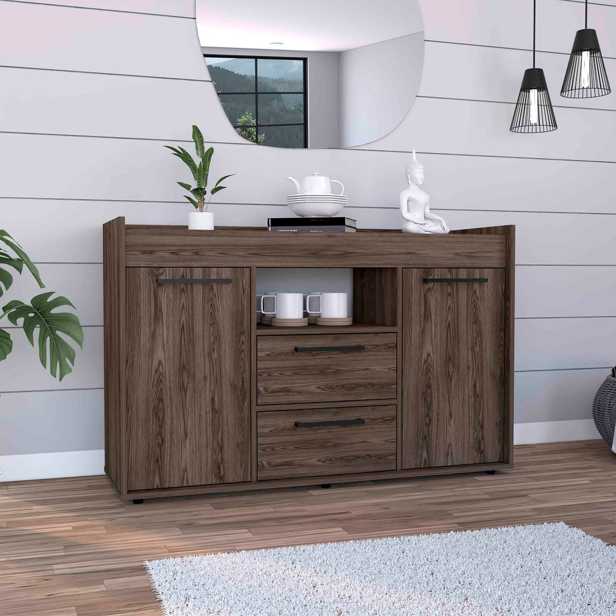 Brown Rectangular Desk with Drawers - Primary Living Space