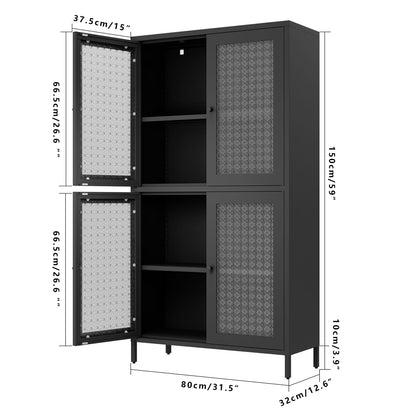Black Steel Kitchen Cabinet - 3 Shelves Freestanding Storage Cabinet