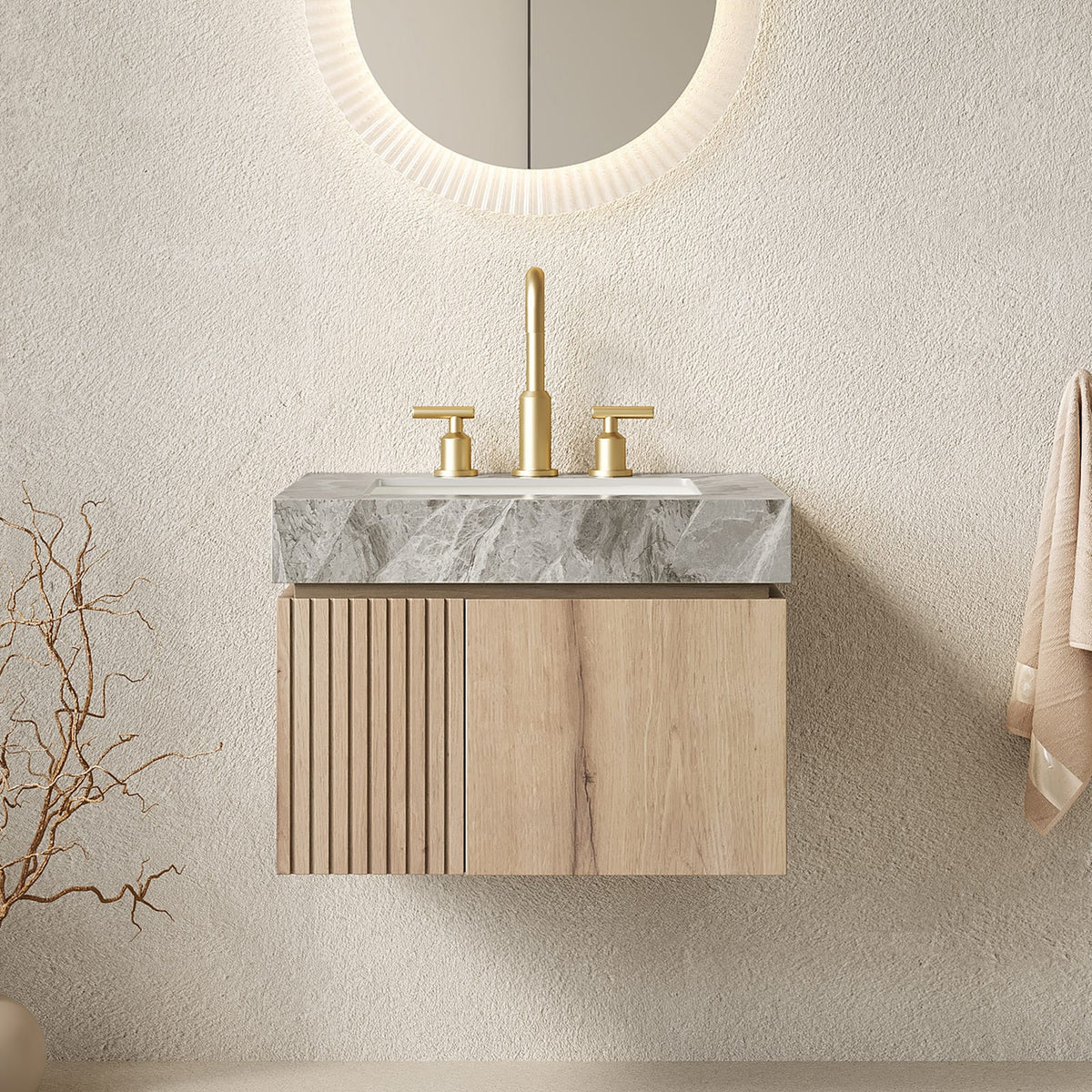 Light Gray Bathroom Vanity with Sink - 24" Storage Cabinet