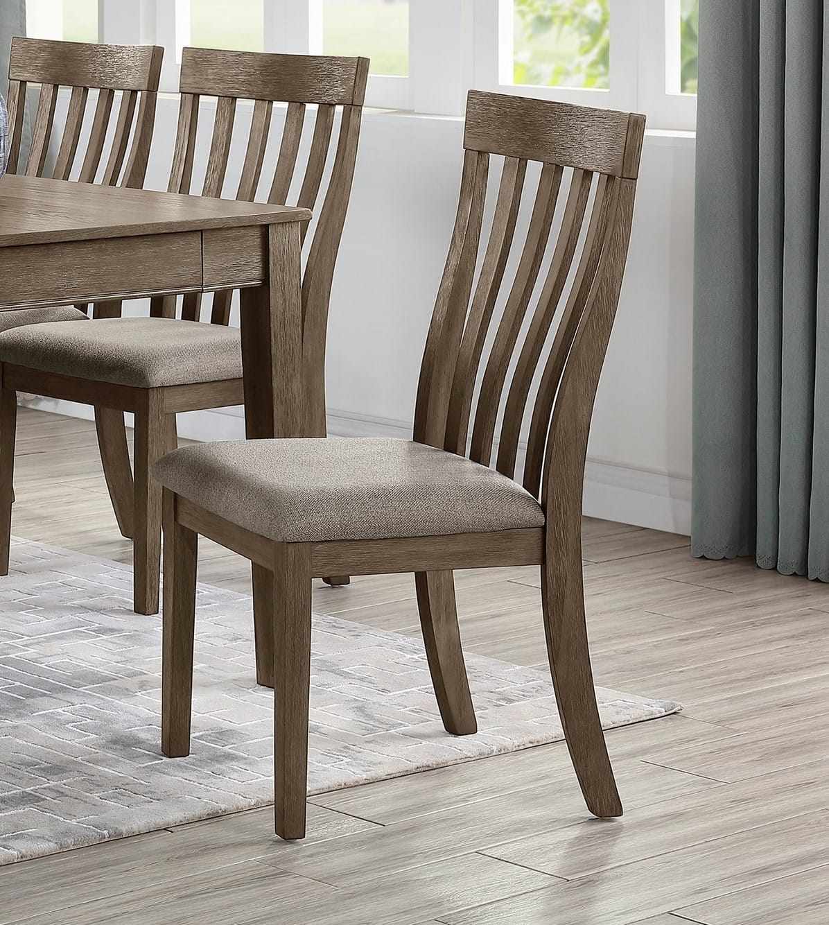 Wooden Dining Room Chair Set Brown Mix Wood Frame Gray Fabric