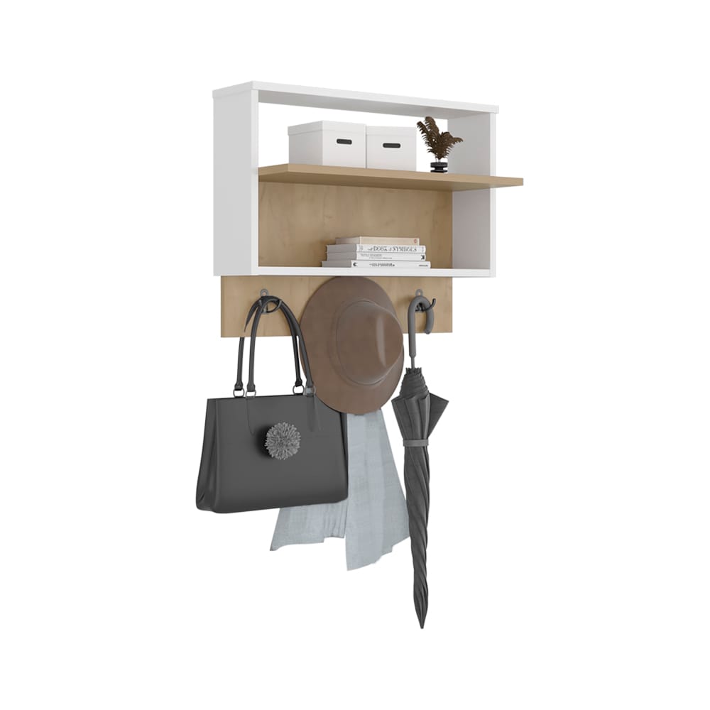 Natural Wood Coat Rack with Hooks, Space-Saving Wall Storage for Living Room