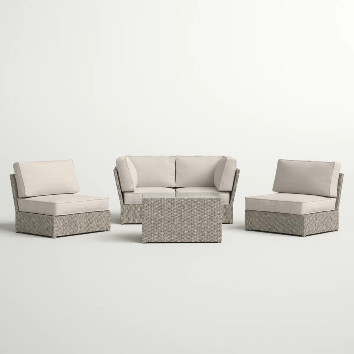 Grey Wicker Patio Seating Group - 5 Piece Set with Cushions