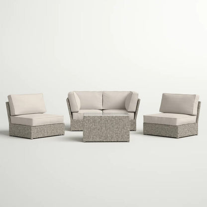 Grey Wicker Patio Seating Group - 5 Piece Set with Cushions