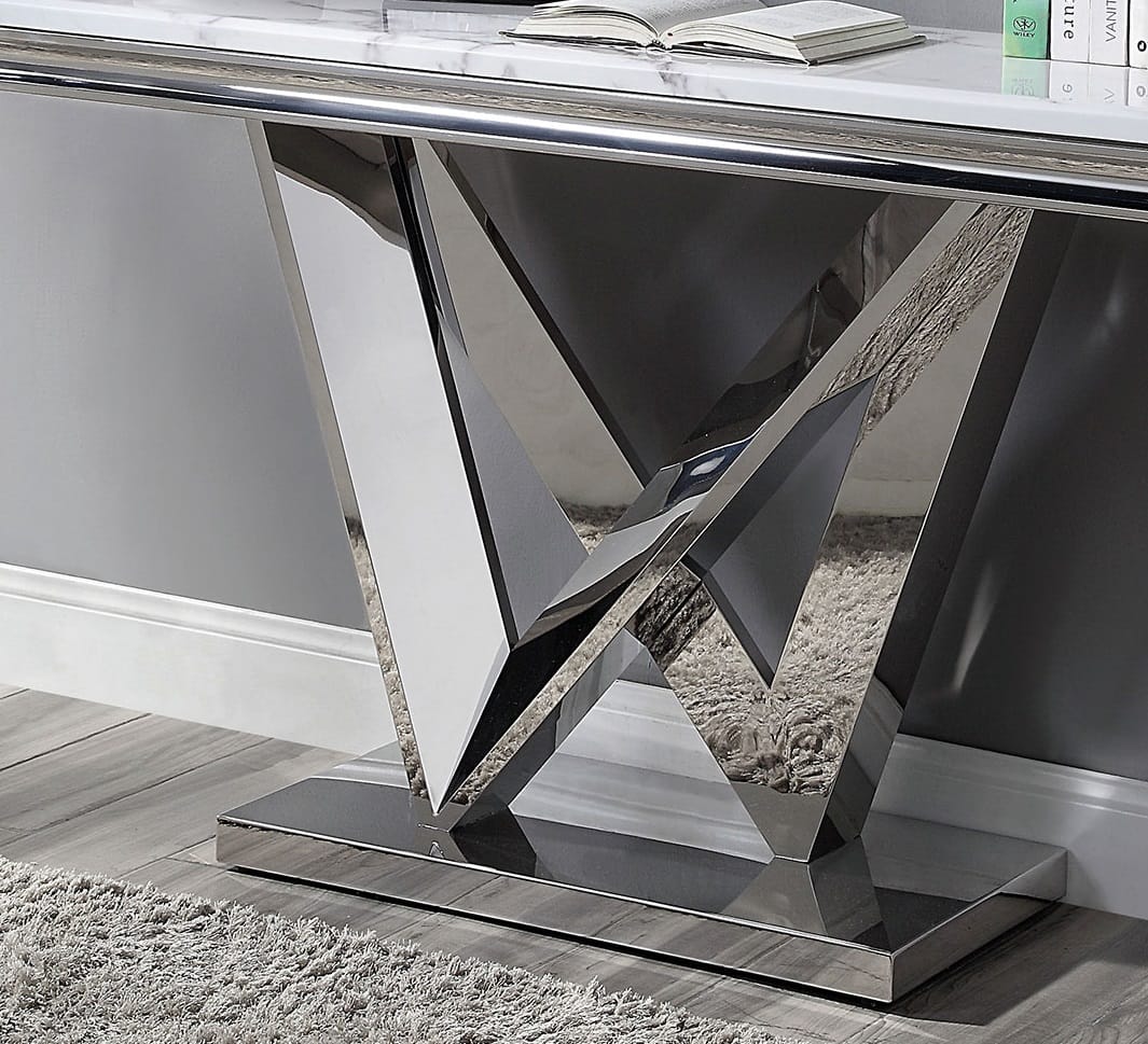 Glam Stainless Steel Table - Chrome Finish, Faux Marble Top