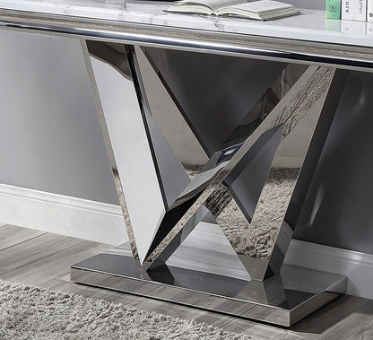 Glam Stainless Steel Table - Chrome Finish, Faux Marble Top