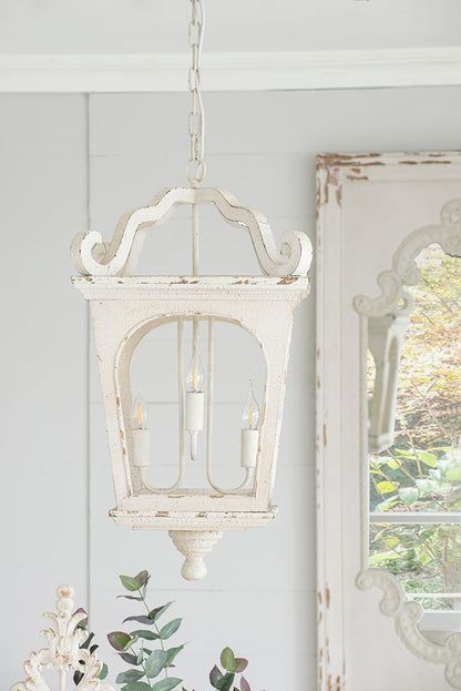 Cream White Wood Chandelier - 4 Light Fixture for Kitchen Dining Room