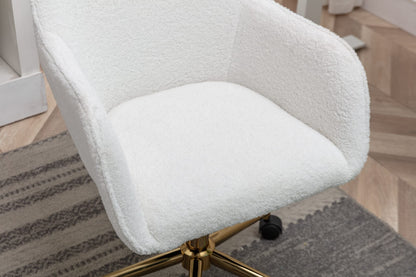 Modern White Teddy Fabric Office Chair Adjustable Height Revolving