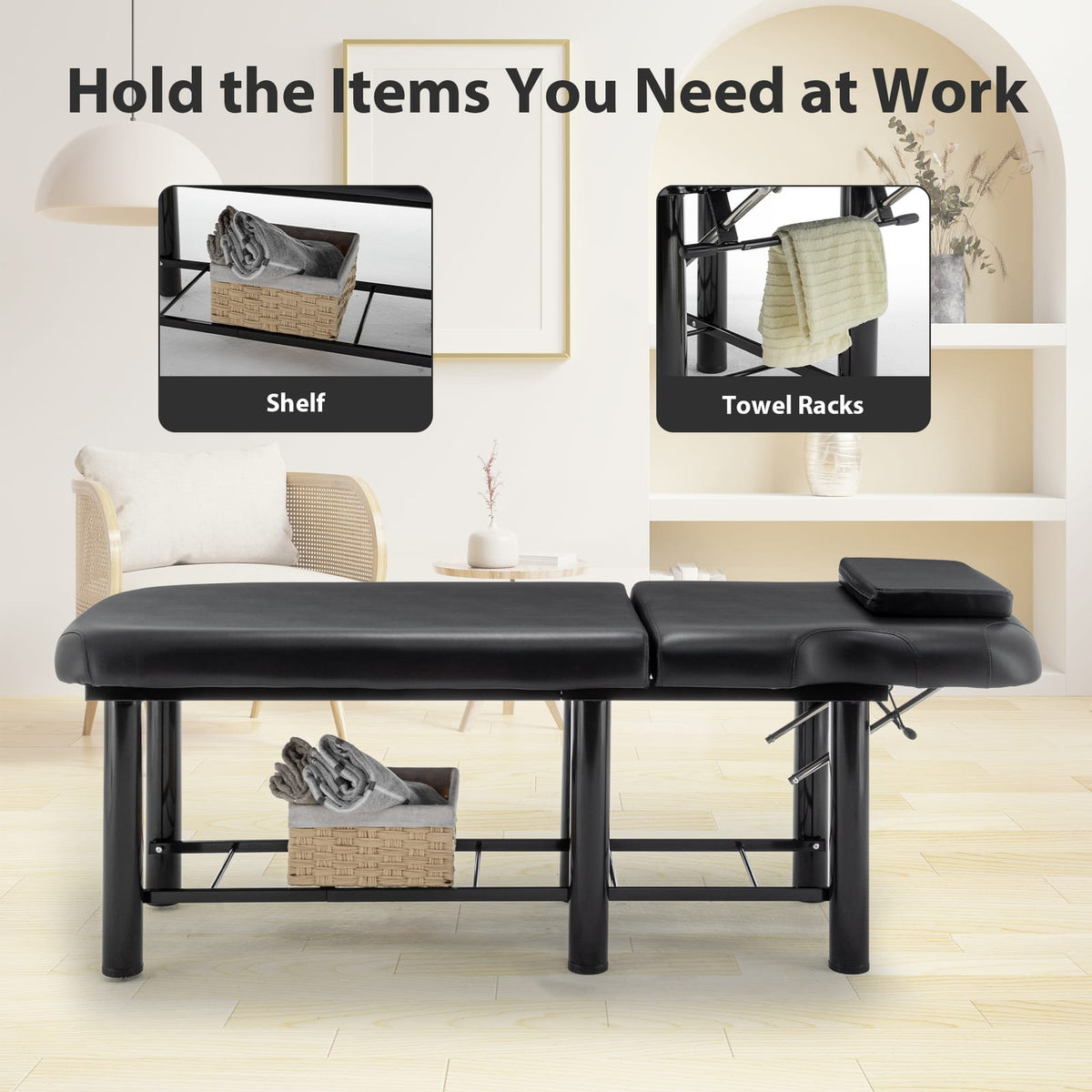 Professional Massage Table - Black with Storage