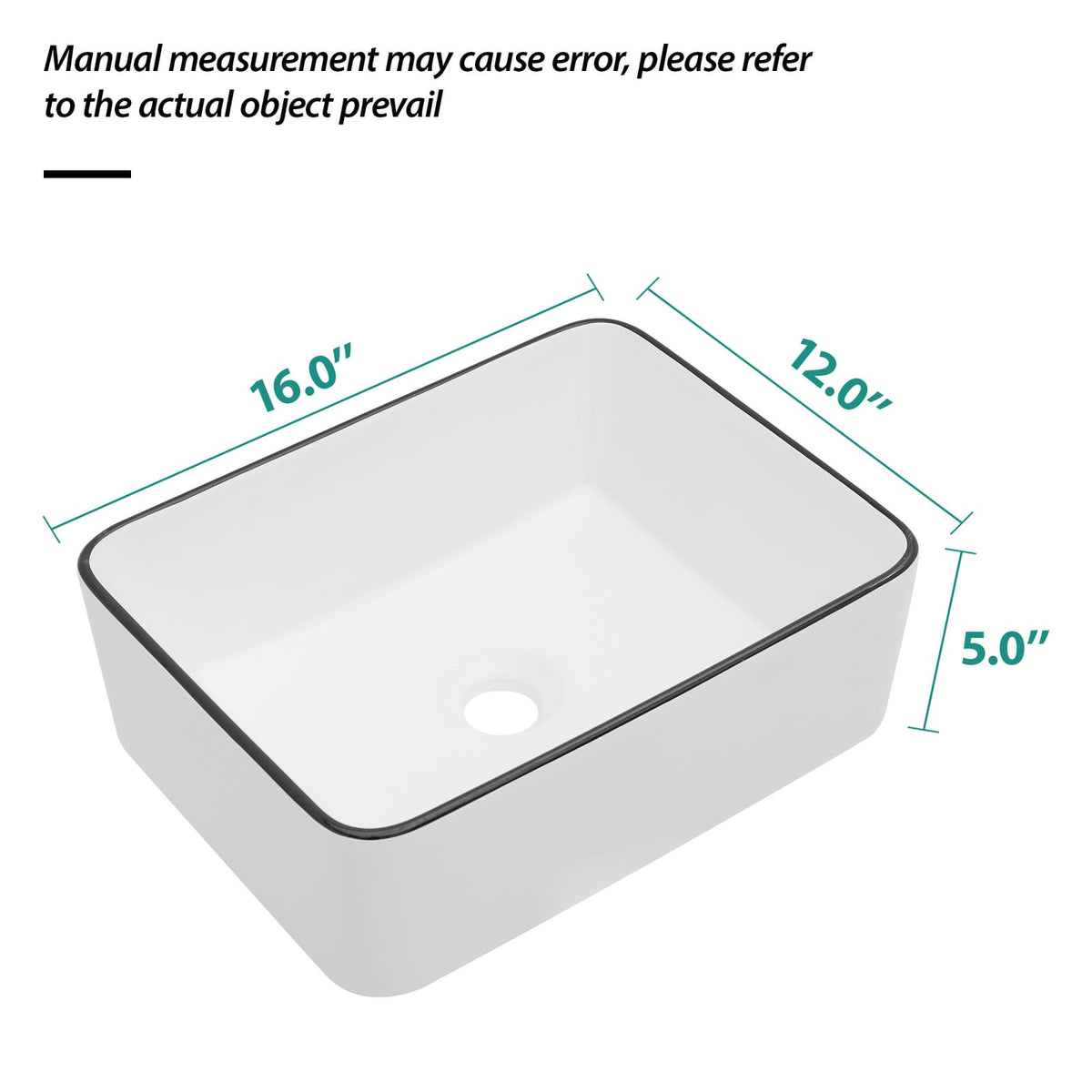 16x12 White Ceramic Rectangular Vessel Sink