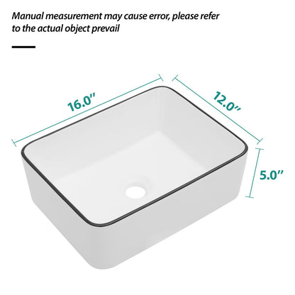 16x12 White Ceramic Rectangular Vessel Sink