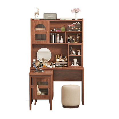 Walnut Rotating Computer Desk with Storage for Work and Study for Home Office
