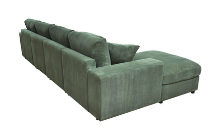 Dark Green Corduroy Sectional - 6 Seat with Ottomans for Living Room