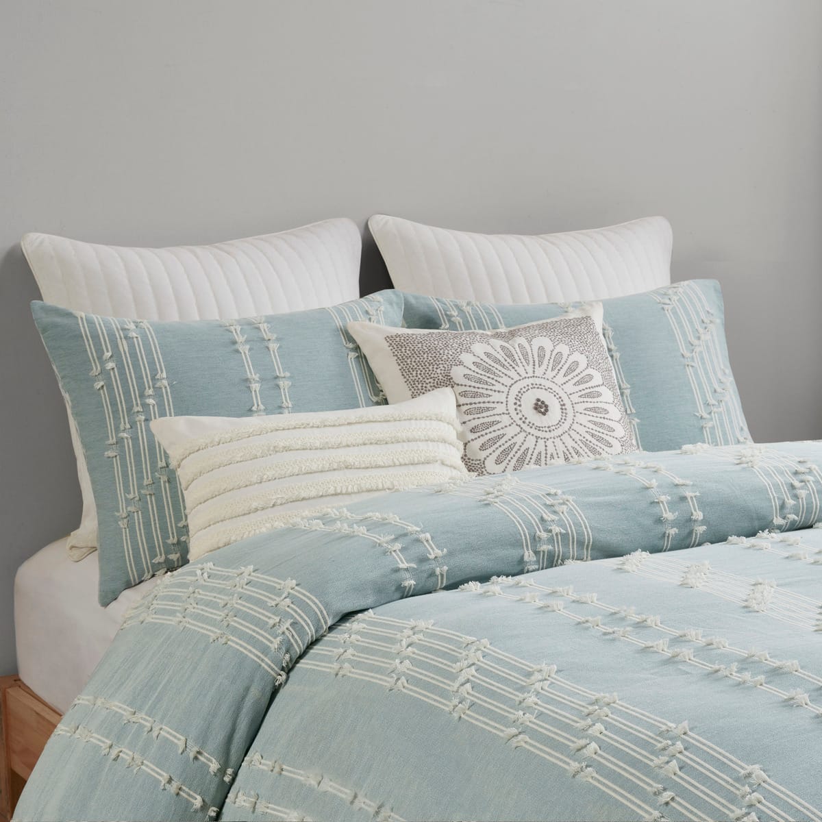 Queen Cotton Blue Duvet Cover Set - 3 Piece