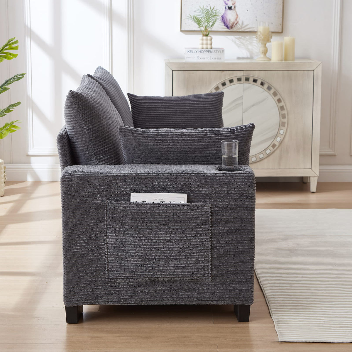 Gray Foam+Spring Sofa with USB Ports for Modern Living Room Seating
