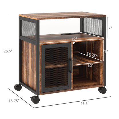 Rustic Brown Mobile Printer Stand - Rolling File Cabinet