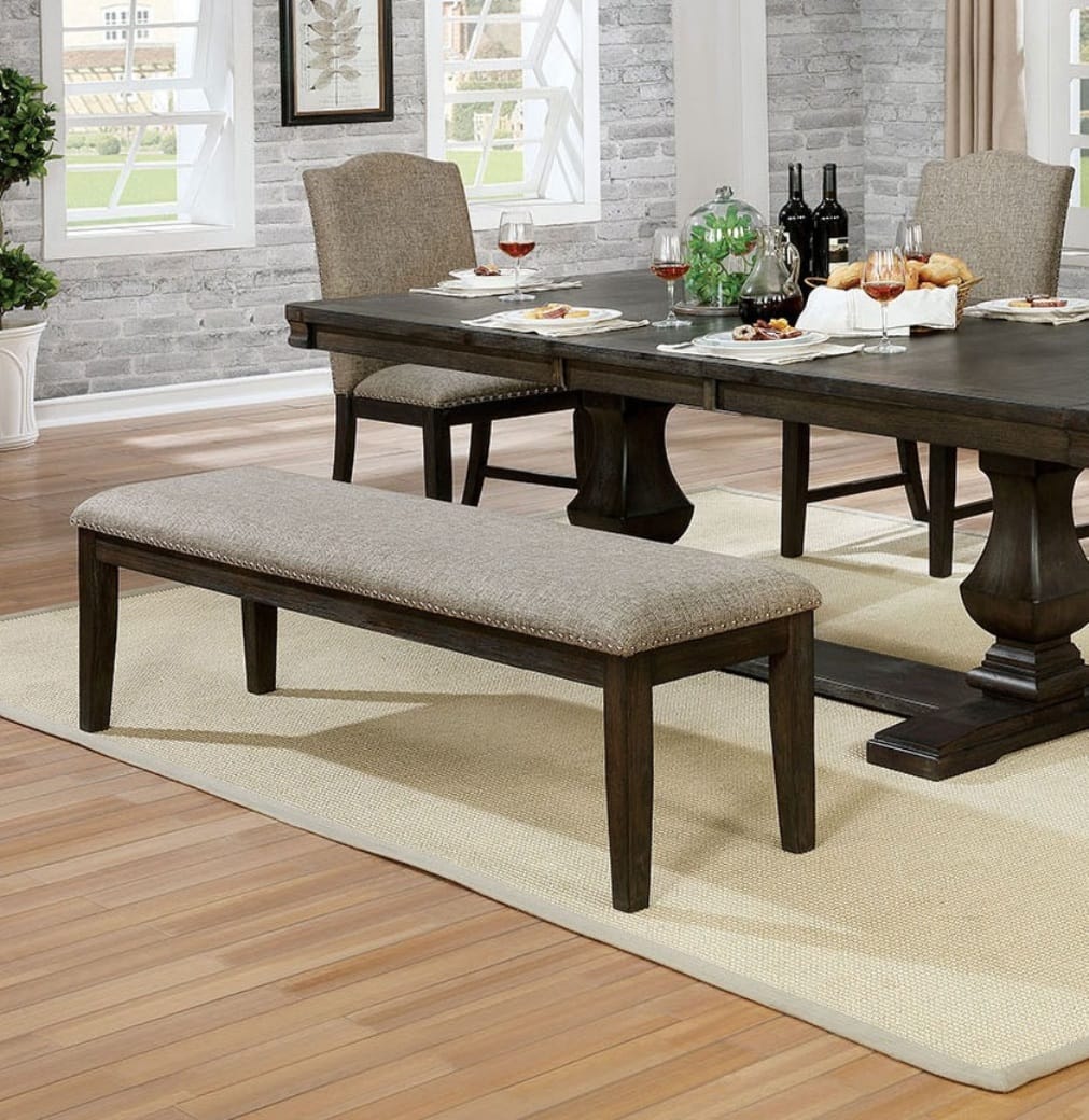 Espresso Gray Dining Bench - 63" Transitional Style