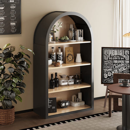 Black Arched Bookshelf - 43" Tall MDF Display Shelf for Living Room