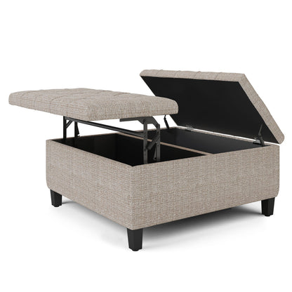 36 Inch Silver Fabric Storage Ottoman Table