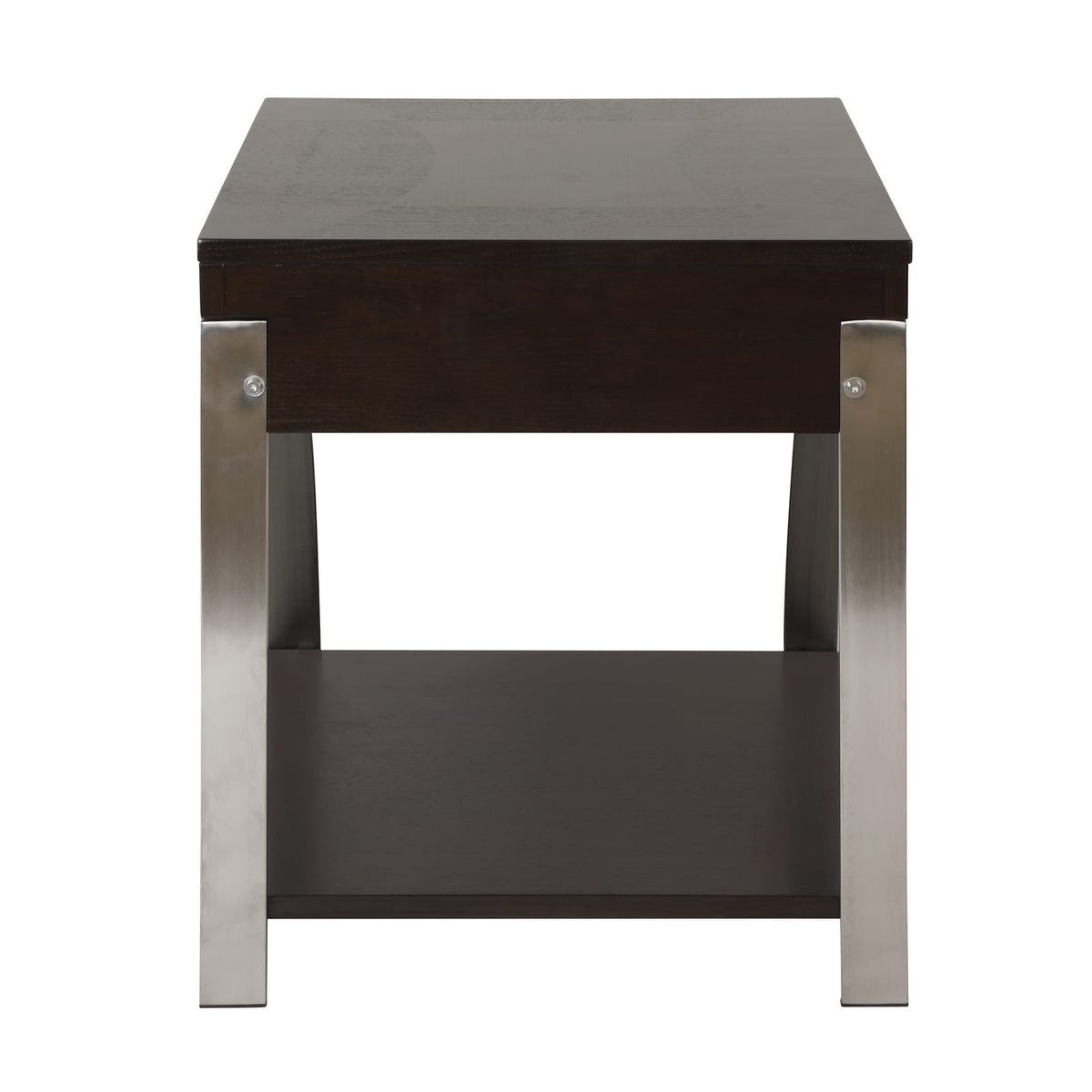 Espresso Wood & Stainless Steel End Table - 21" x 26" Primary Living Space